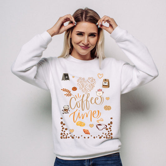Coffee Time Sweatshirt – Cute Coffee Lover Cozy Unisex Crewneck