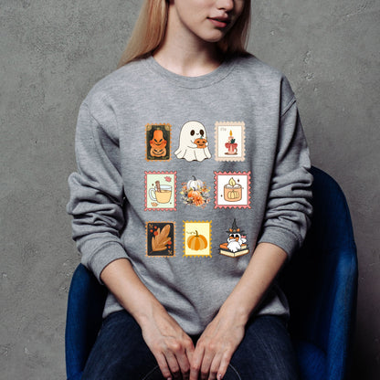 Spooky Fall Sweatshirt – Cute Ghost & Pumpkin Cozy Autumn Unisex Crewneck