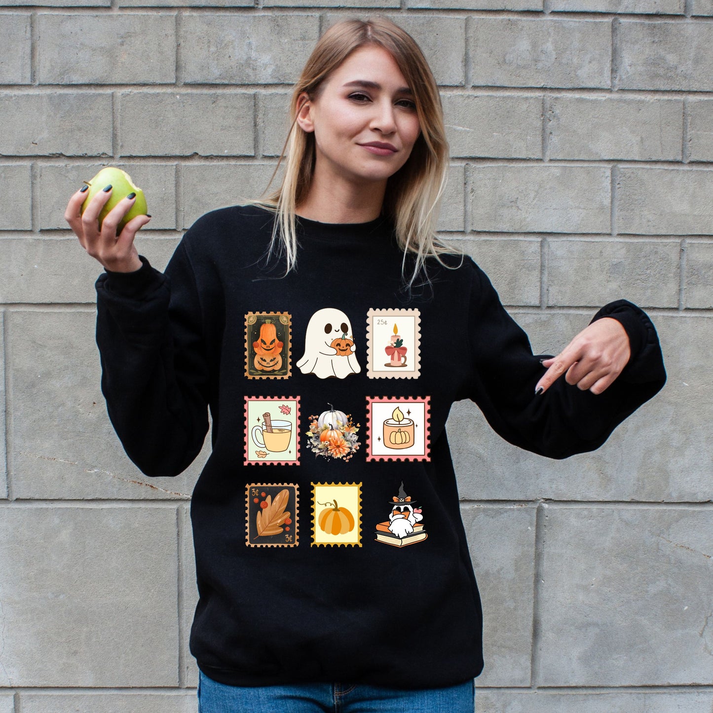 Spooky Fall Sweatshirt – Cute Ghost & Pumpkin Cozy Autumn Unisex Crewneck