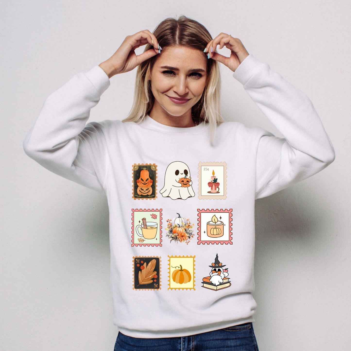 Spooky Fall Sweatshirt – Cute Ghost & Pumpkin Cozy Autumn Unisex Crewneck