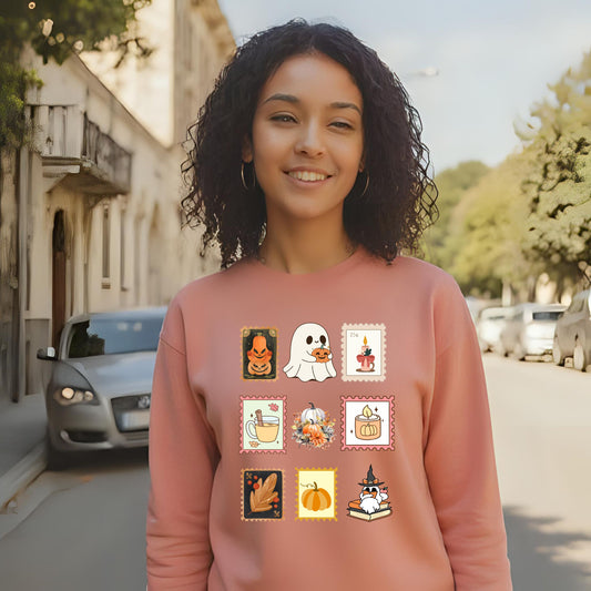 Spooky Fall Sweatshirt – Cute Ghost & Pumpkin Cozy Autumn Unisex Crewneck