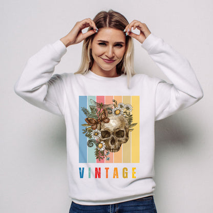 Vintage Skull & Butterfly Sweatshirt – Retro Aesthetic Floral Unisex Crewneck