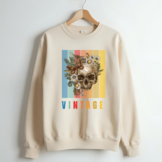Vintage Skull & Butterfly Sweatshirt – Retro Aesthetic Floral Unisex Crewneck