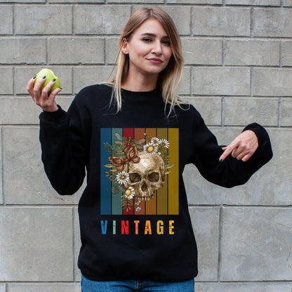 Vintage Skull & Butterfly Sweatshirt – Retro Aesthetic Floral Unisex Crewneck