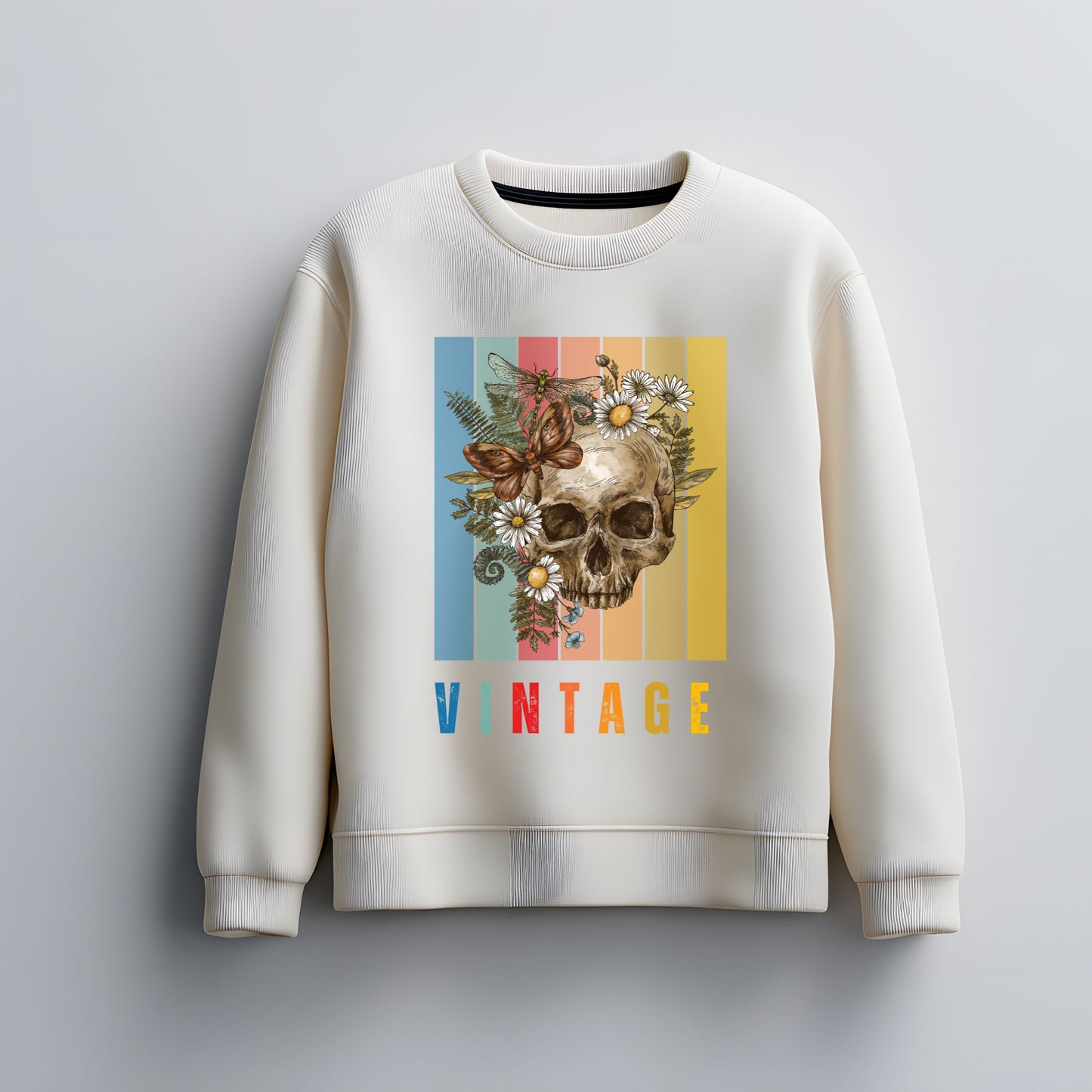 Vintage Skull & Butterfly Sweatshirt – Retro Aesthetic Floral Unisex Crewneck